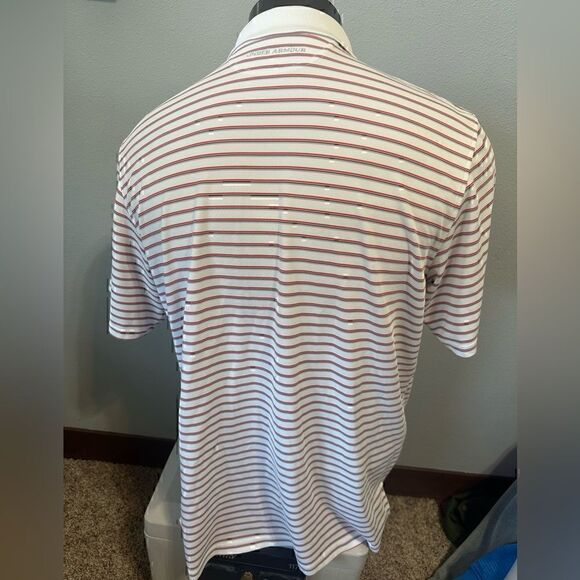Under Armour Mens Large Red/White Striped Short Sleeve Polo - Picture 5 of 7